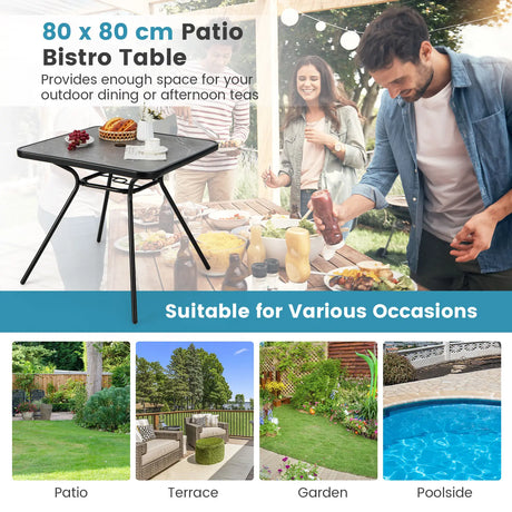 32" x 32" Heavy-Duty Outdoor Dining Table with Umbrella Hole for 4 Persons-Grey