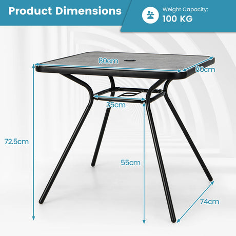 32" x 32" Heavy-Duty Outdoor Dining Table with Umbrella Hole for 4 Persons-Grey