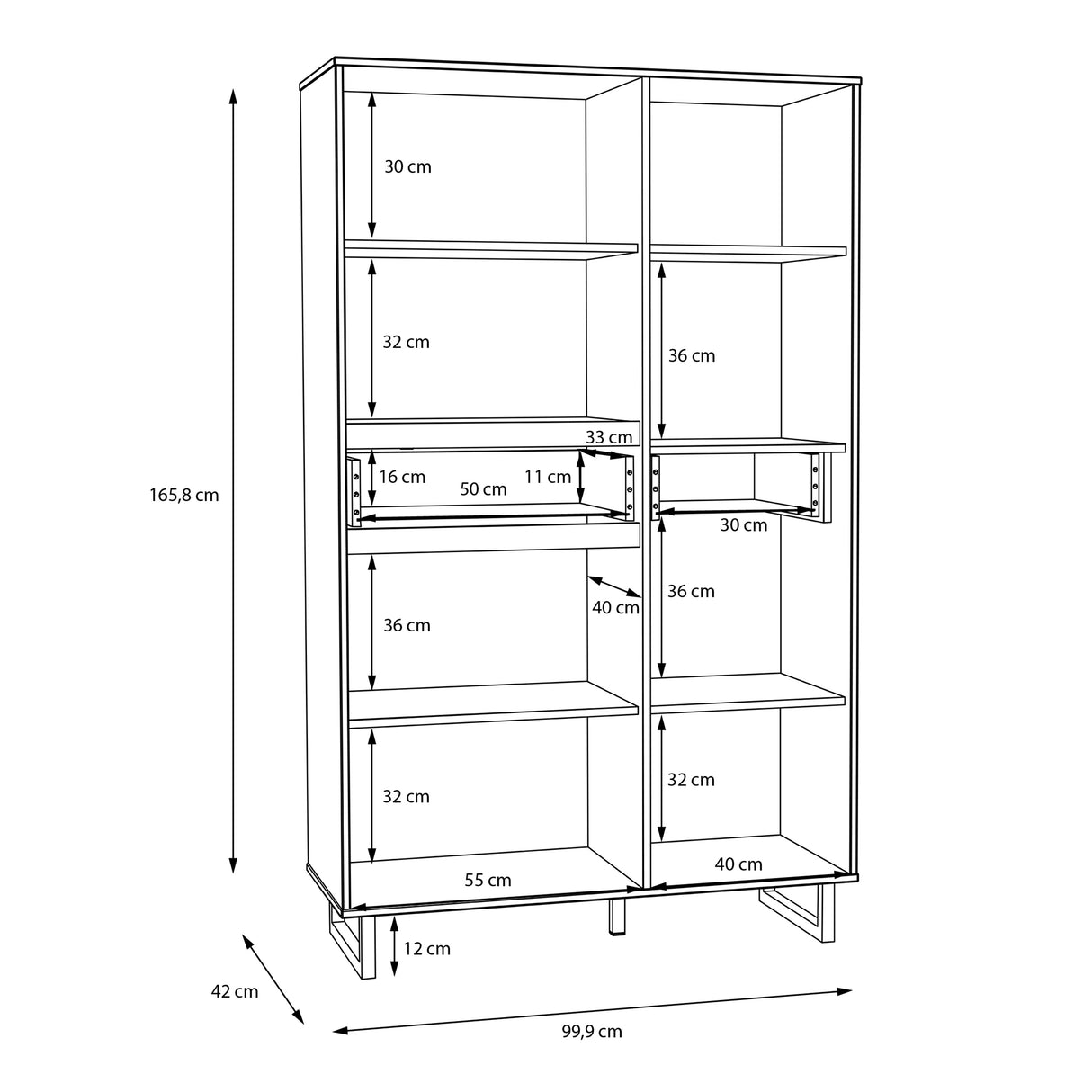 Nikomedes Display Cabinet in Spica Oak/Matt Black/Bartex Oak