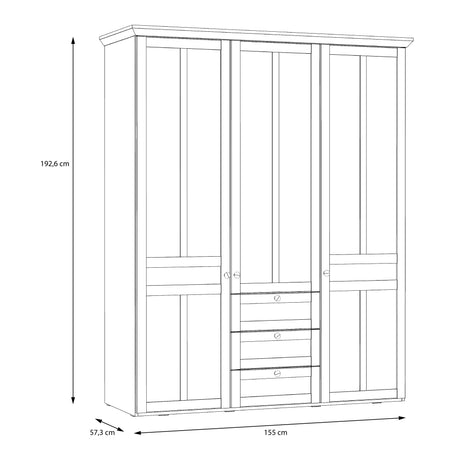 Iloppa 3 Door Wardrobe in Snowy Oak/Oak Nelson