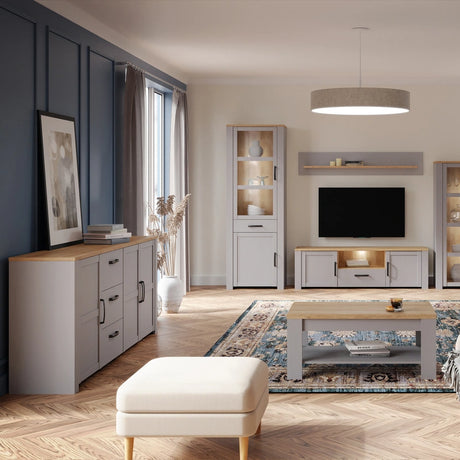 Bohol 3 Door 3 Drawer Sideboard in Grey/Riviera Oak