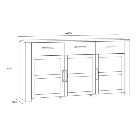 Bohol 3 Door 3 Drawer Sideboard in Grey/Riviera Oak