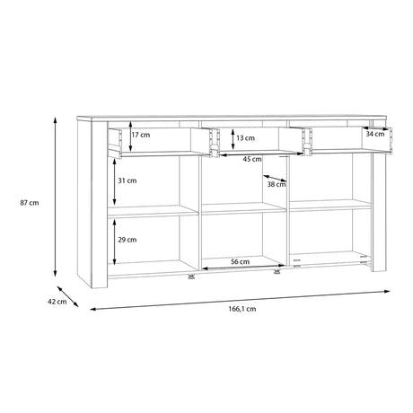 Bohol 3 Door 3 Drawer Sideboard in Grey/Riviera Oak