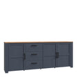 Bohol Large Sideboard 3 Door 3 Drawer in Navy/Riviera Oak