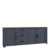 Bohol Large Sideboard 3 Door 3 Drawer in Navy/Riviera Oak