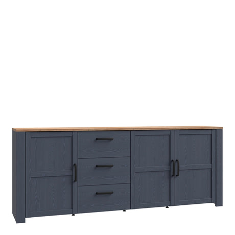 Bohol Large Sideboard 3 Door 3 Drawer in Navy/Riviera Oak