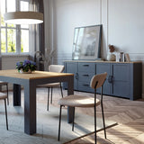 Bohol Large Sideboard 3 Door 3 Drawer in Navy/Riviera Oak