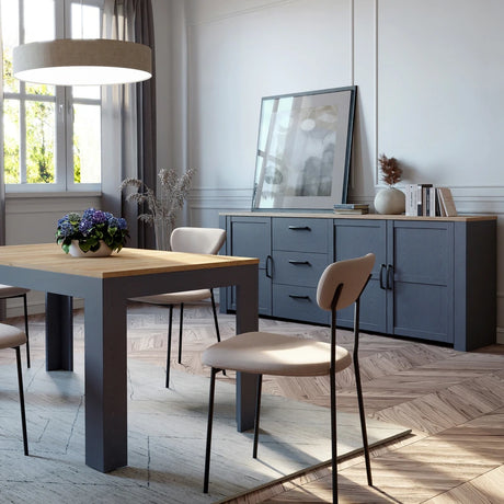Bohol Large Sideboard 3 Door 3 Drawer in Navy/Riviera Oak