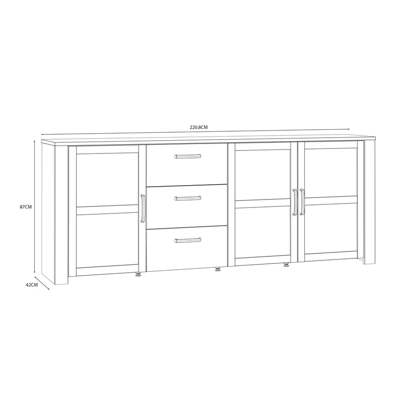 Bohol Large Sideboard 3 Door 3 Drawer in Navy/Riviera Oak