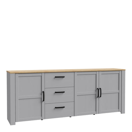 Bohol Large Sideboard 3 Drawer 3 Door in Grey and Oak
