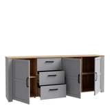 Bohol Large Sideboard 3 Drawer 3 Door in Grey and Oak