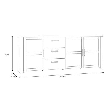 Bohol Large Sideboard 3 Drawer 3 Door in Grey and Oak