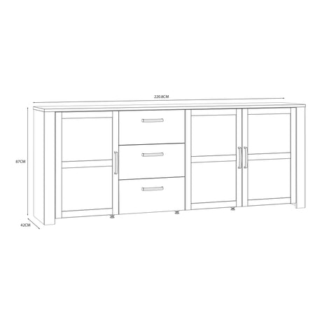 Bohol Large Sideboard 3 Drawer 3 Door in White and Oak