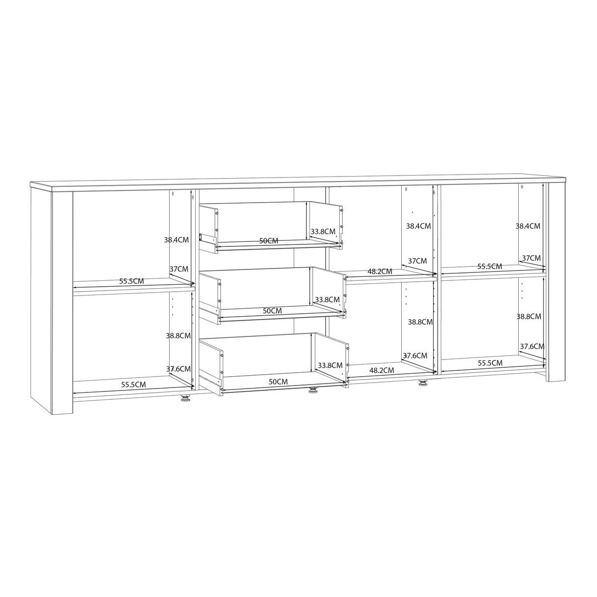 Bohol Large Sideboard 3 Drawer 3 Door in White and Oak