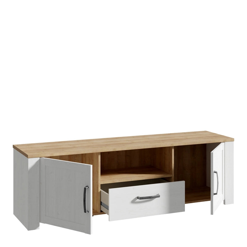 Bohol 2 Door 1 Drawer TV Unit in White/Riviera Oak