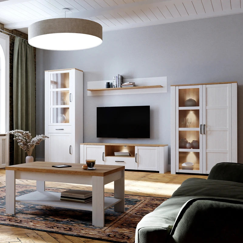 Bohol 2 Door 1 Drawer TV Unit in White/Riviera Oak