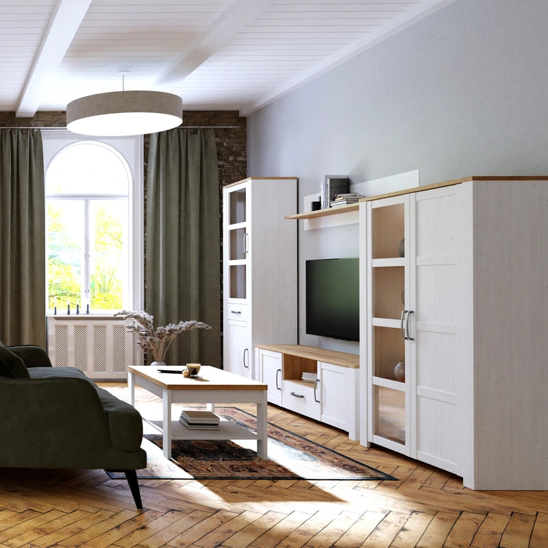 Bohol 2 Door 1 Drawer TV Unit in White/Riviera Oak