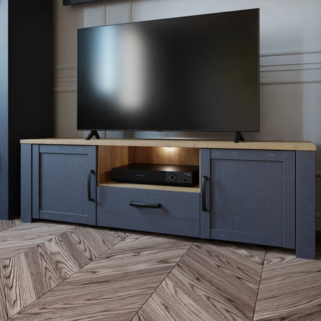 Bohol TV Unit with LED Light in Navy Riviera Oak