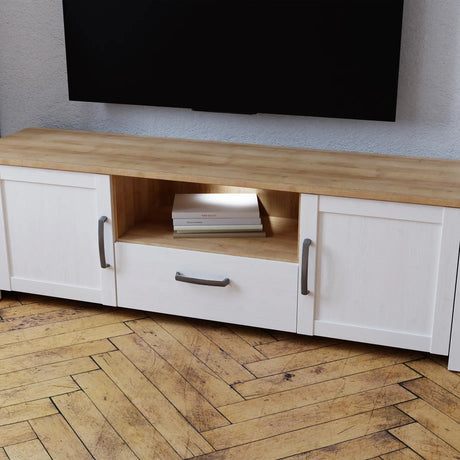Bohol TV Unit with LED Light in White Riviera Oak