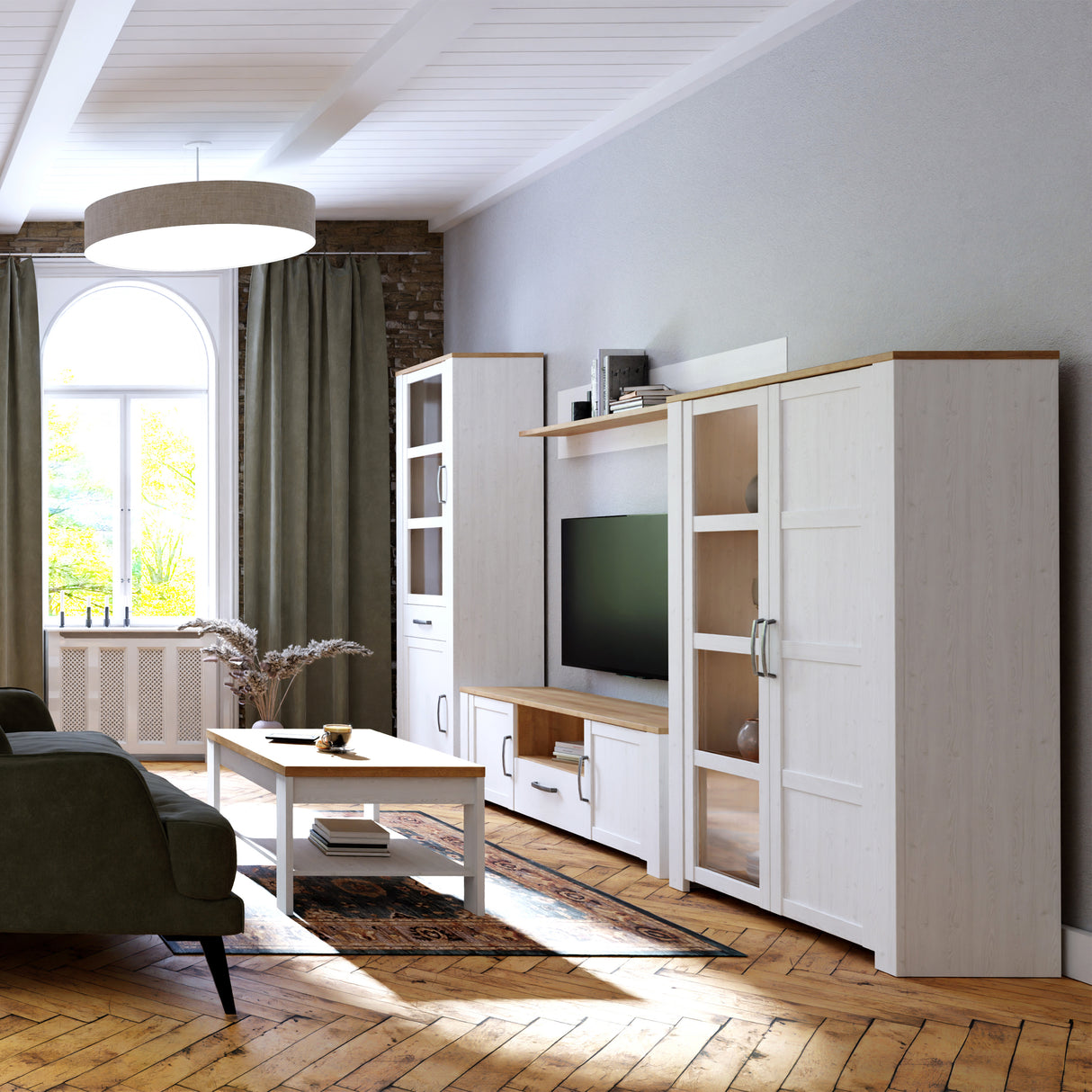 Bohol Display Cabinet Inkl. 2 x Lighting in Riviera Oak/White