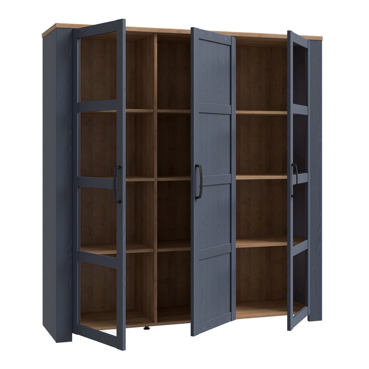 Bohol Large Display Cabinet 3 Door in Navy and Oak