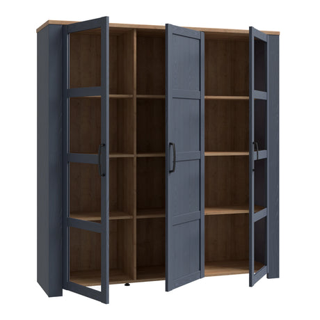 Bohol Large Display Cabinet 3 Door in Navy and Oak