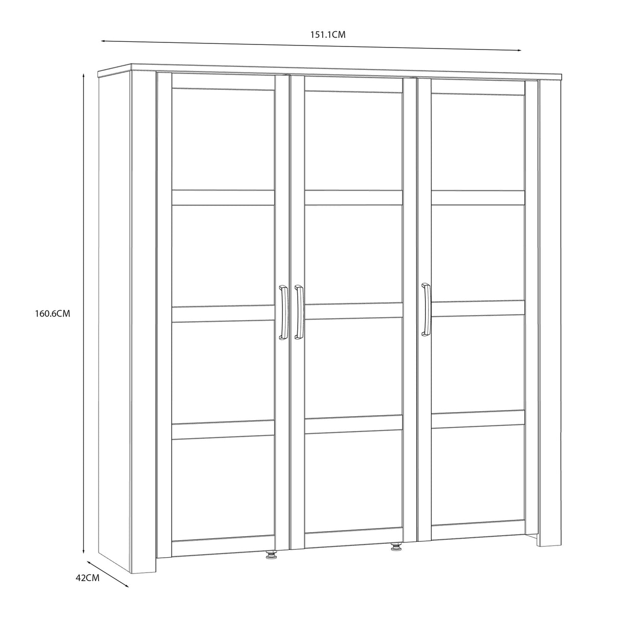 Bohol Large Display Cabinet 3 Door in Navy and Oak