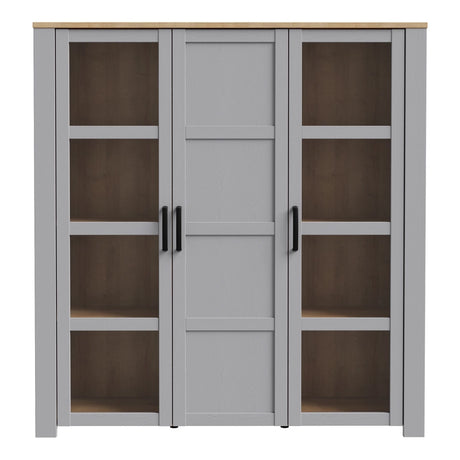 Bohol 3 Door Large Display Cabinet in Grey/Riviera Oak