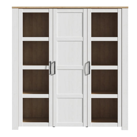 Bohol 3 Door Large Display Cabinet in White/Riviera Oak