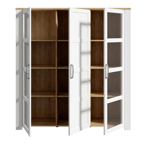 Bohol 3 Door Large Display Cabinet in White/Riviera Oak