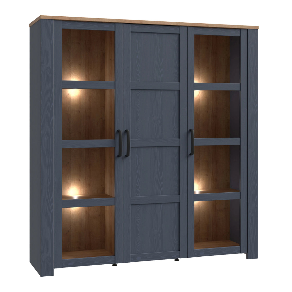 Bohol Large Display Cabinet with LED Lights in Navy Riviera Oak