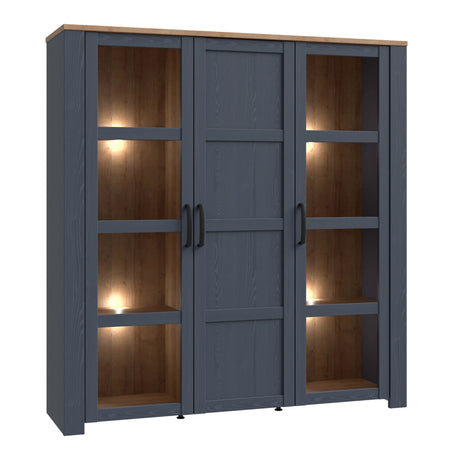 Bohol Large Display Cabinet with LED Lights in Navy Riviera Oak