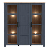 Bohol Large Display Cabinet with LED Lights in Navy Riviera Oak