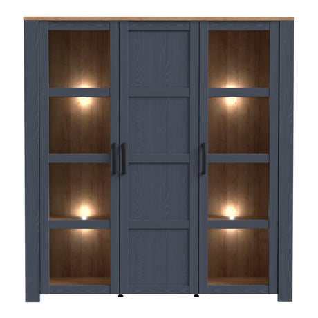 Bohol Large Display Cabinet with LED Lights in Navy Riviera Oak