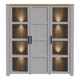 Bohol Large Display Cabinet with LED Lights in Grey Riviera Oak