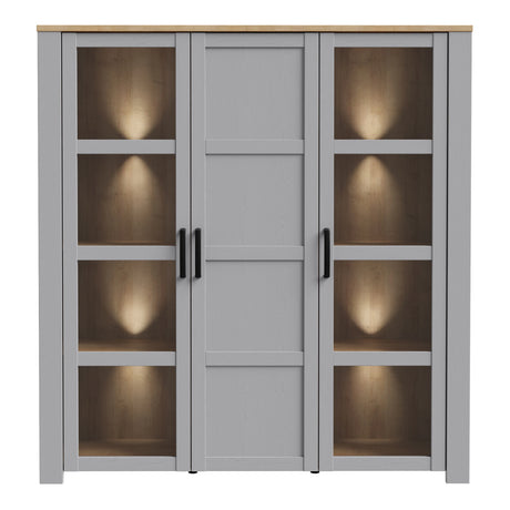 Bohol Large Display Cabinet with LED Lights in Grey Riviera Oak
