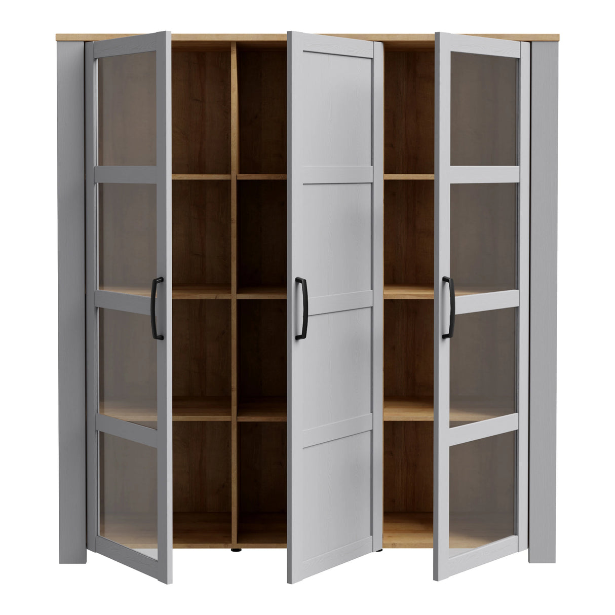 Bohol Large Display Cabinet with LED Lights in Grey Riviera Oak