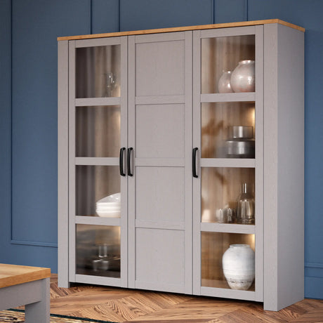 Bohol Large Display Cabinet with LED Lights in Grey Riviera Oak