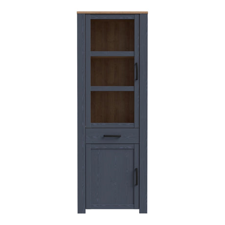 Bohol 2 Door 1 Drawer Narrow Display Cabinet in Navy/Riviera Oak