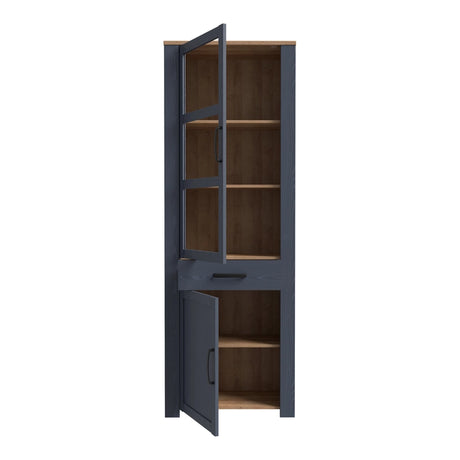 Bohol 2 Door 1 Drawer Narrow Display Cabinet in Navy/Riviera Oak
