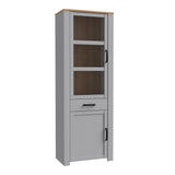 Bohol Narrow Display Cabinet 2 Door 1 Drawer in Grey and Oak