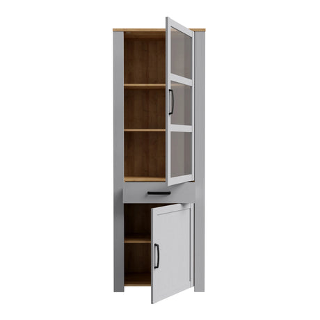 Bohol Narrow Display Cabinet 2 Door 1 Drawer in Grey and Oak