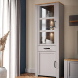 Bohol Narrow Display Cabinet 2 Door 1 Drawer in Grey and Oak