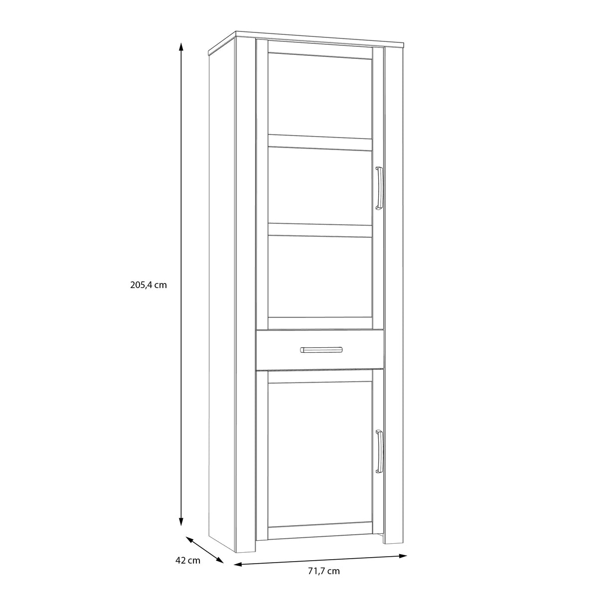 Bohol Narrow Display Cabinet 2 Door 1 Drawer in Grey and Oak