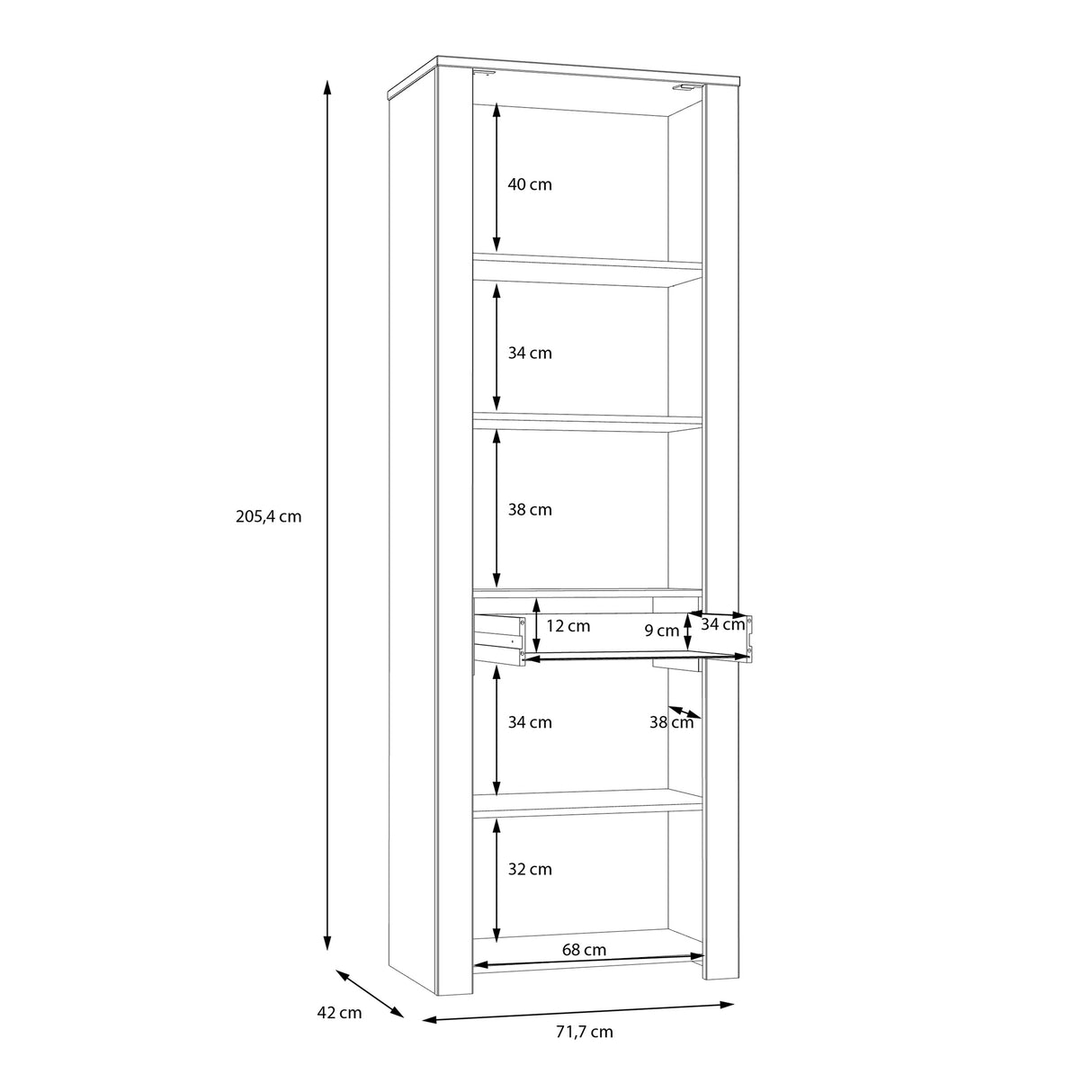 Bohol Narrow Display Cabinet 2 Door 1 Drawer in Grey and Oak