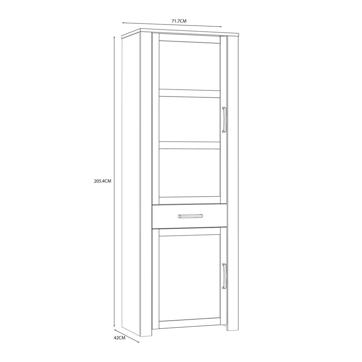 Bohol Narrow Display Cabinet 2 Door 1 Drawer in White and Oak