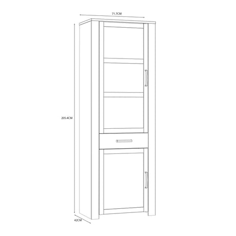 Bohol Narrow Display Cabinet 2 Door 1 Drawer in White and Oak
