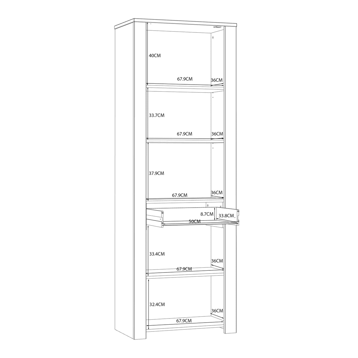 Bohol Narrow Display Cabinet 2 Door 1 Drawer in White and Oak