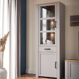 Bohol Narrow Display Cabinet Inkl. 2 x Lighting in Riviera Oak/Grey Oak