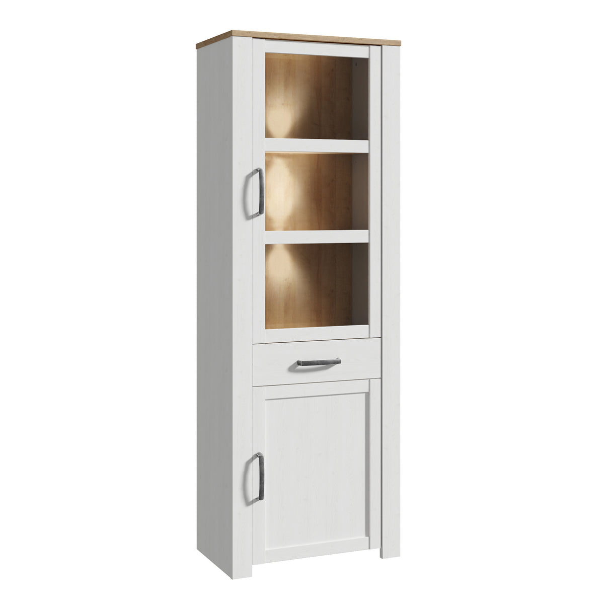 Bohol Narrow Display Cabinet Inkl. 2 x Lighting in Riviera Oak/White